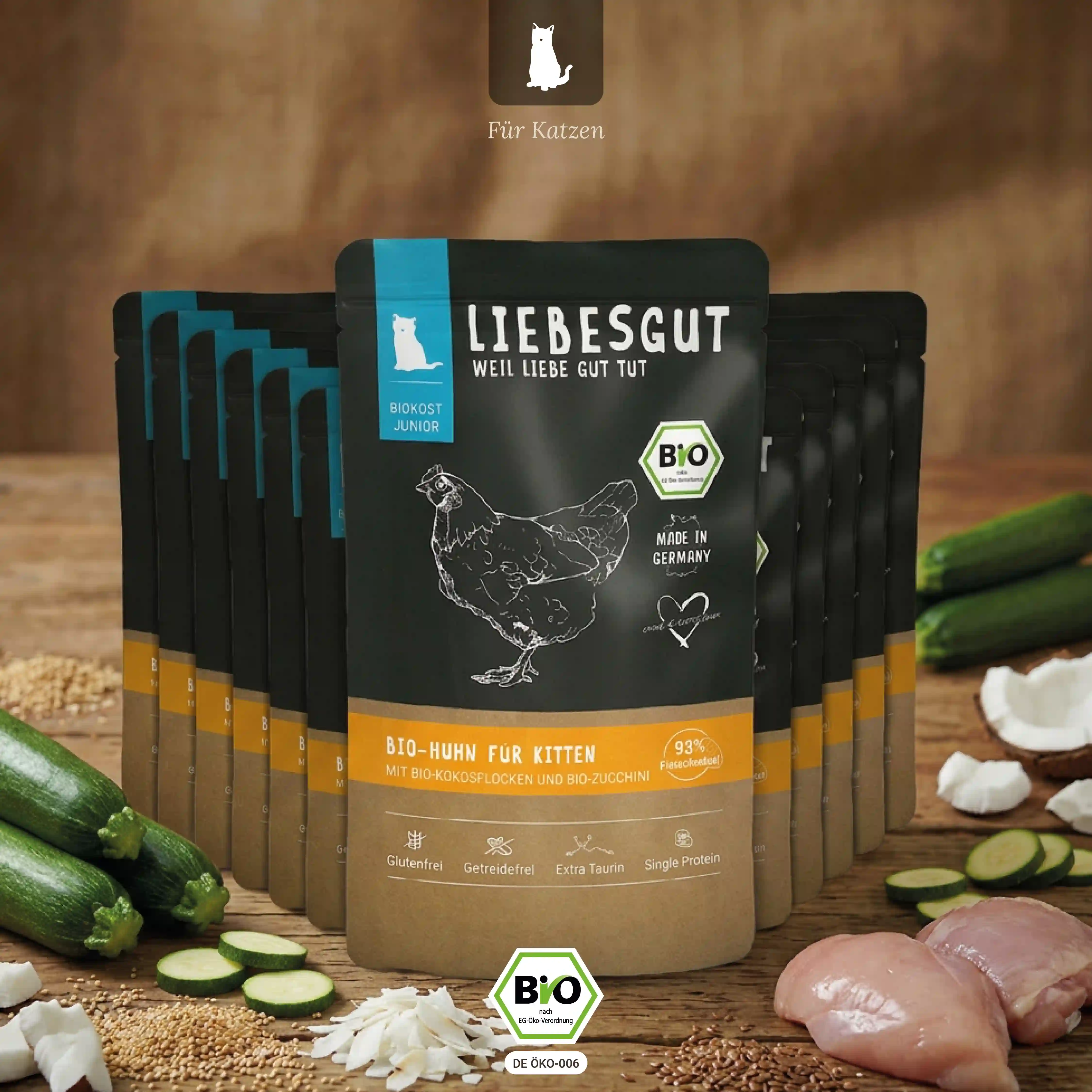 Bio-Huhn mit Bio-Kokosflocken und Bio-Zucchini