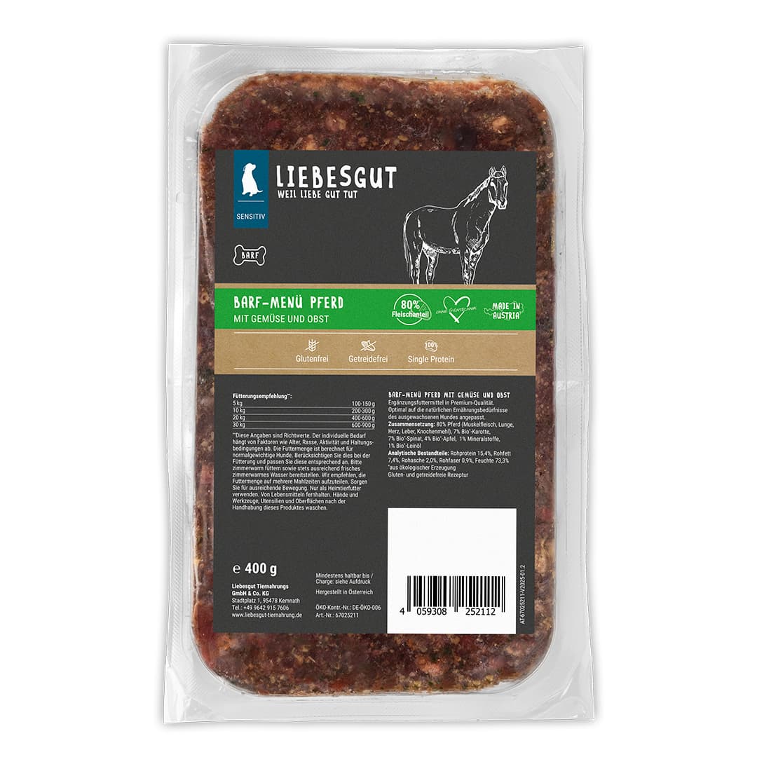 Barf-Menü Pferd mit Bio-Gemüse und Bio-Obst