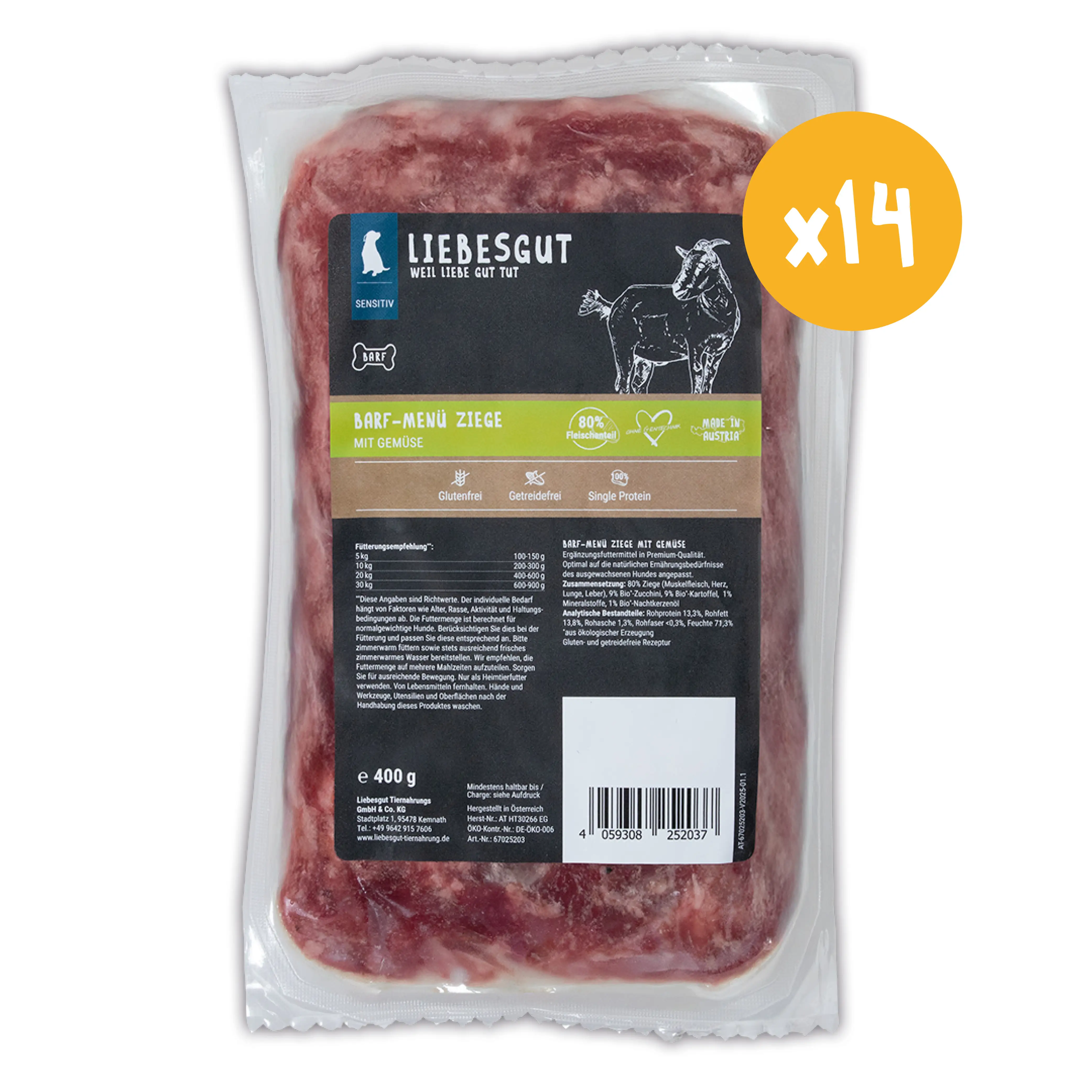 14 x Barf-Menü Ziege mit Gemüse