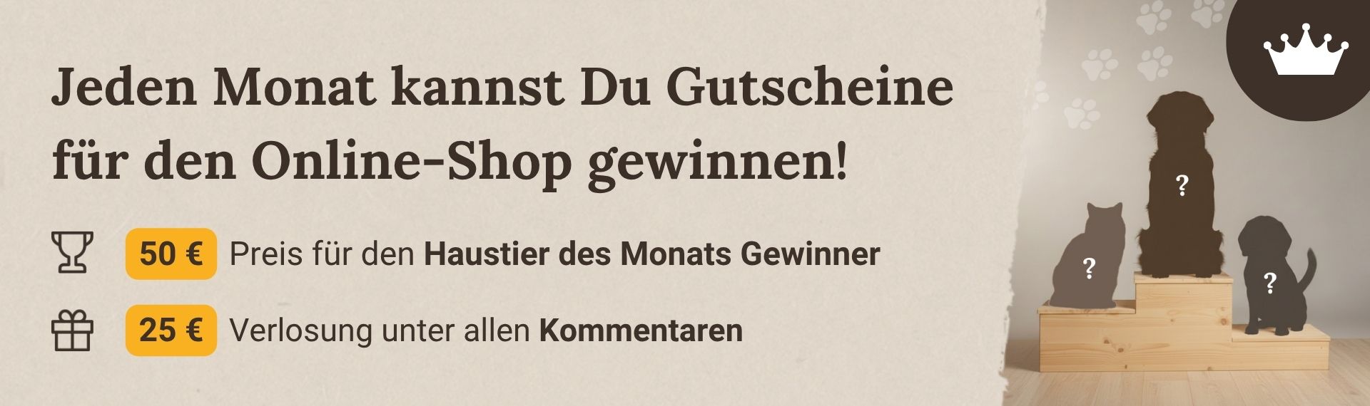 Infografik zum Haustier des Monats mit Gewinnchancen auf Einkaufsgutscheine im Liebesgut Tiernahrung Onlineshop