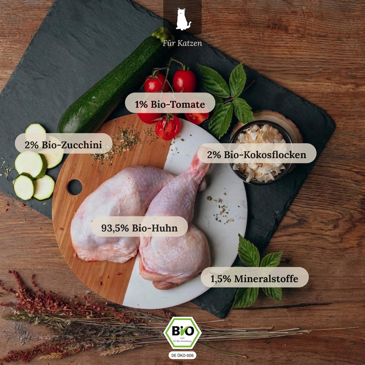 Bio-Huhn mit Bio-Kokosflocken und Bio-Zucchini (12x100g)