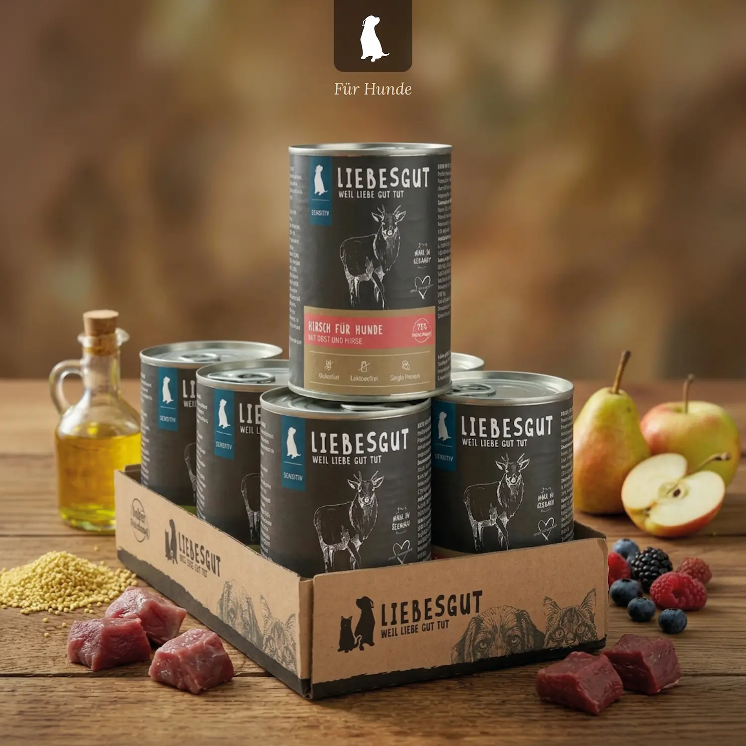 Hirsch mit Bio-Obst und Bio-Hirse