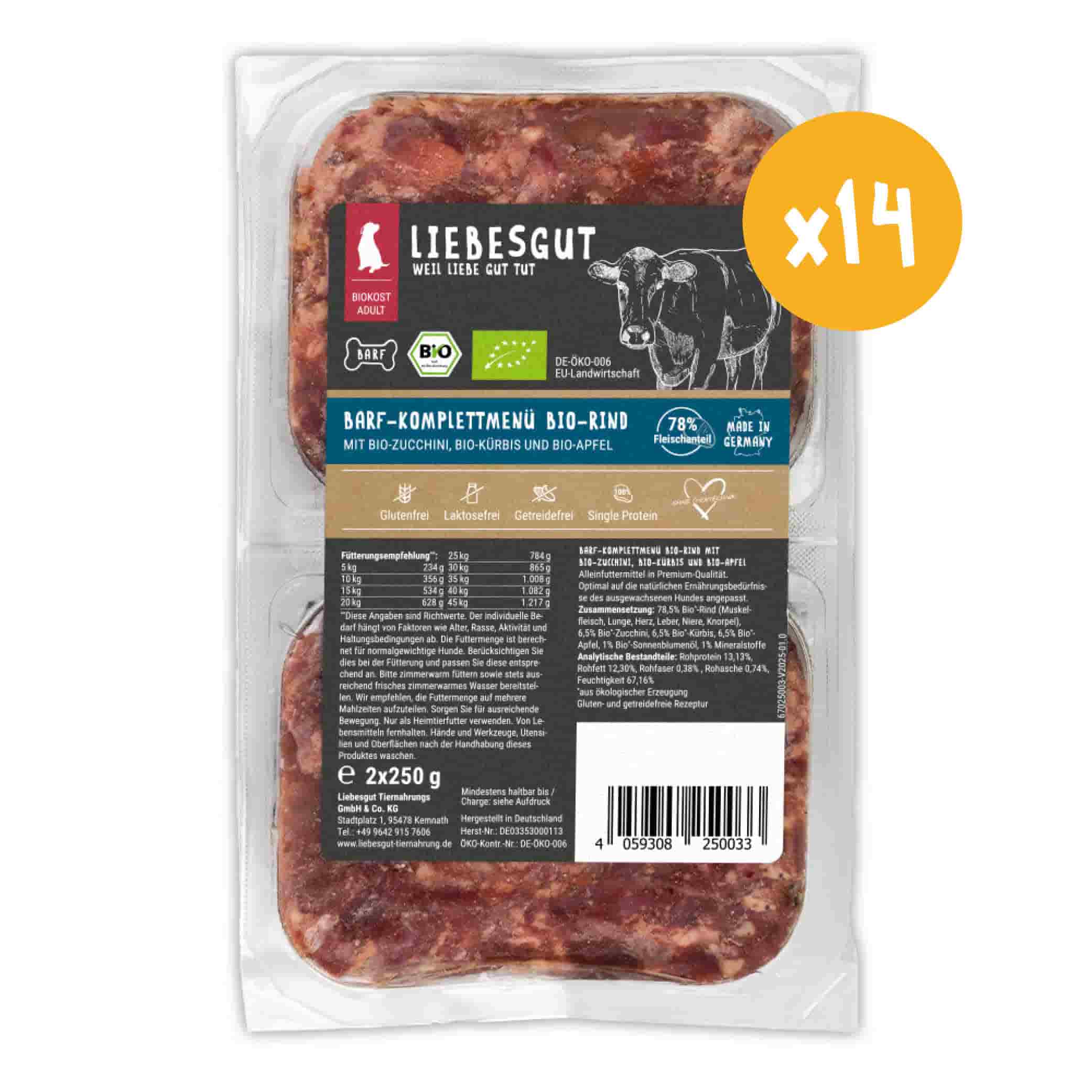 Barf-Menü Bio-Rind mit Bio-Gemüse und Bio-Obst, 14x