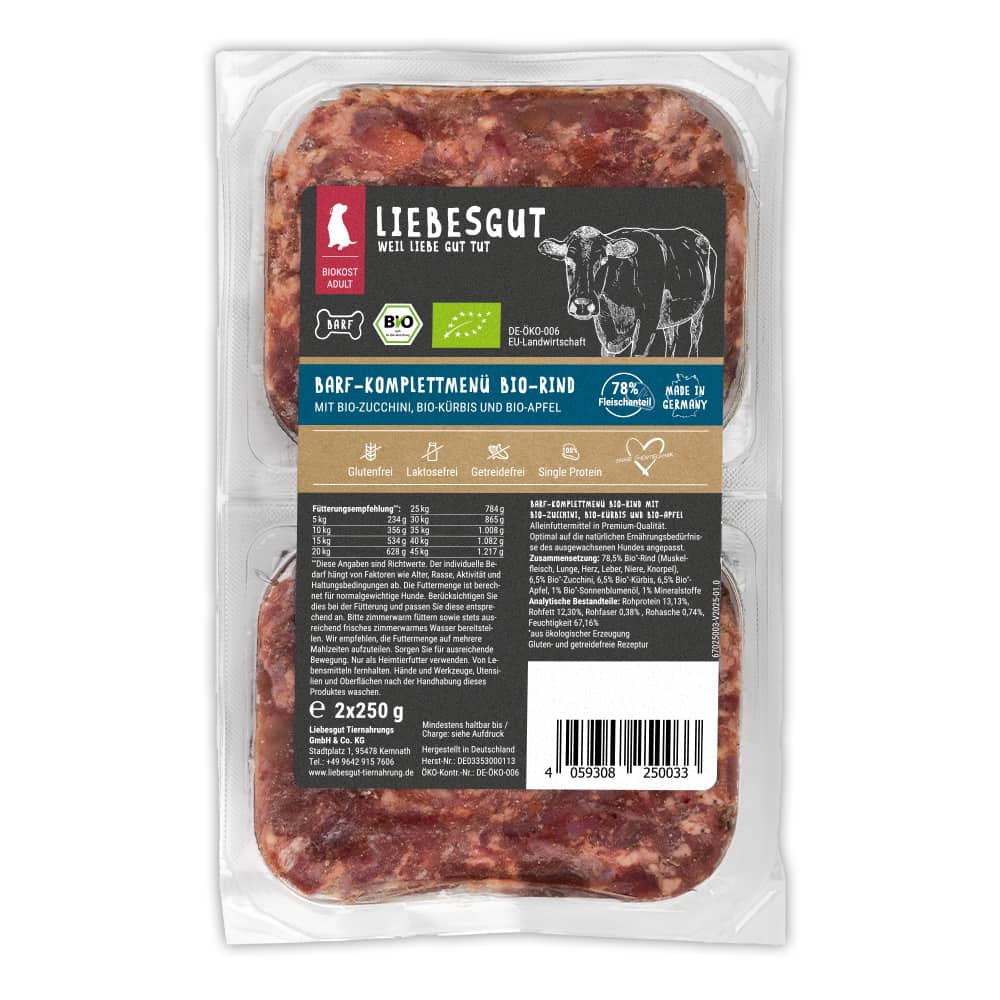Barf-Menü Adult Bio-Rind mit Bio-Gemüse und Bio-Obst