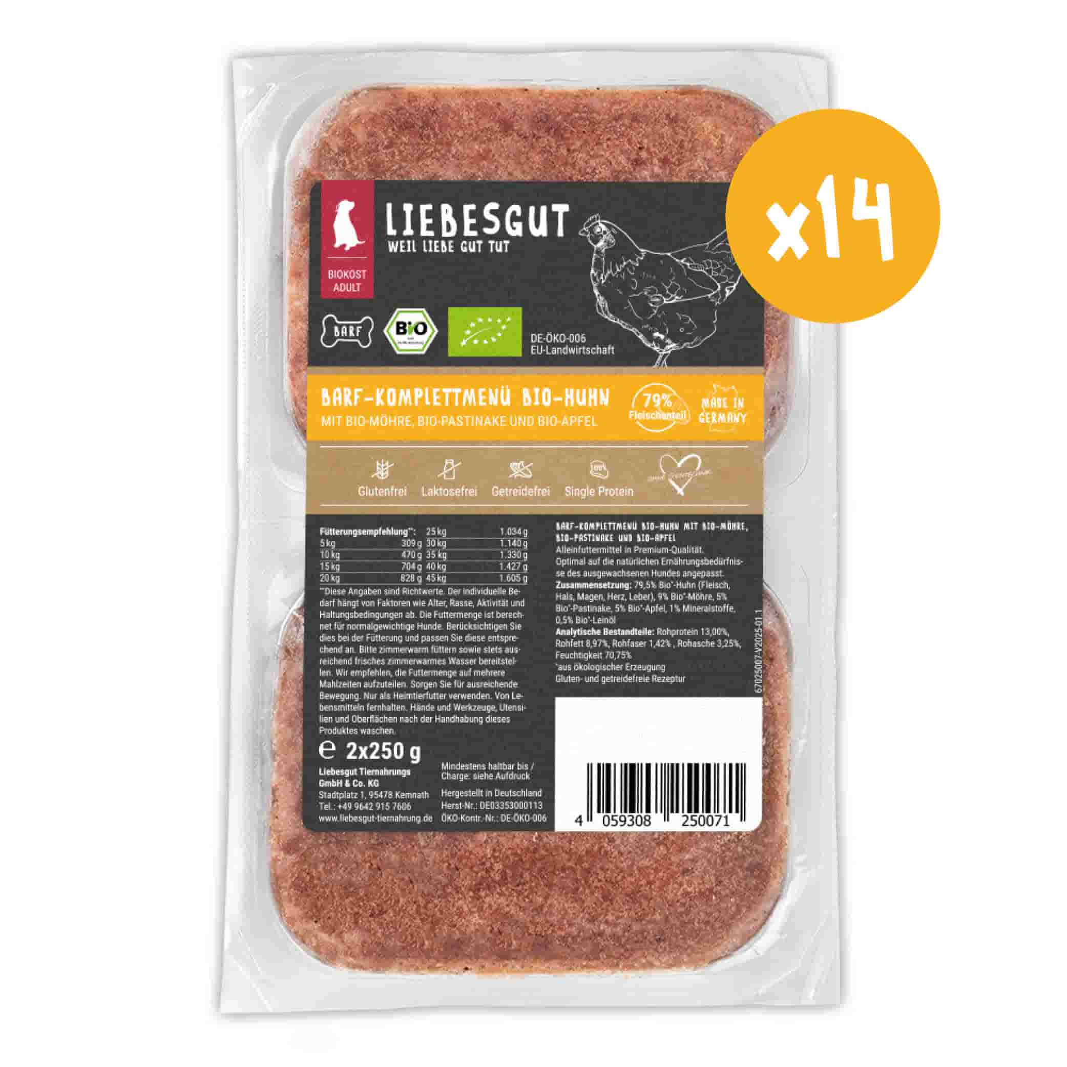 Barf-Menü Bio-Huhn mit Bio-Gemüse und Bio-Obst, 14x