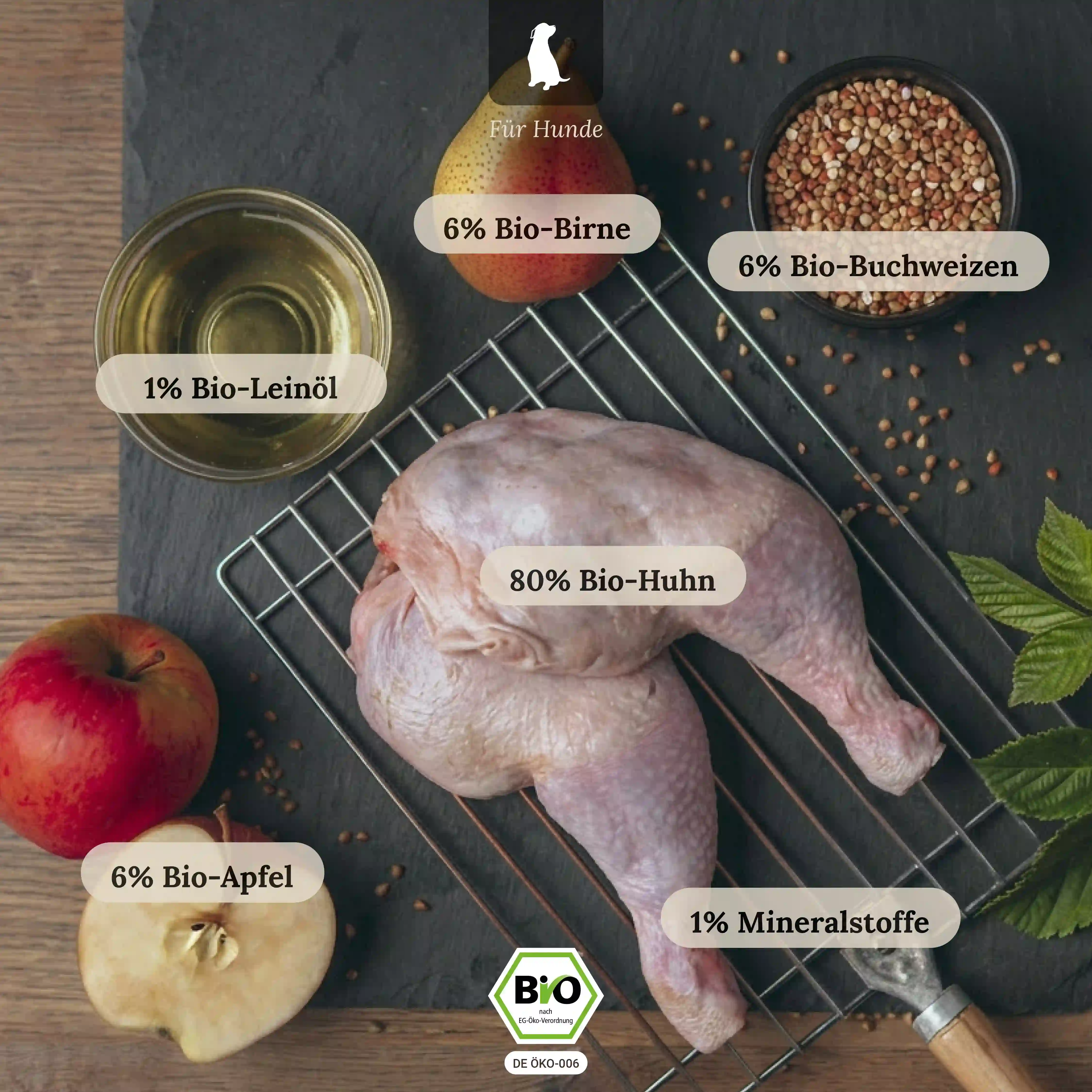 Bio-Huhn mit Bio-Apfel und Bio-Buchweizen (6x400g)