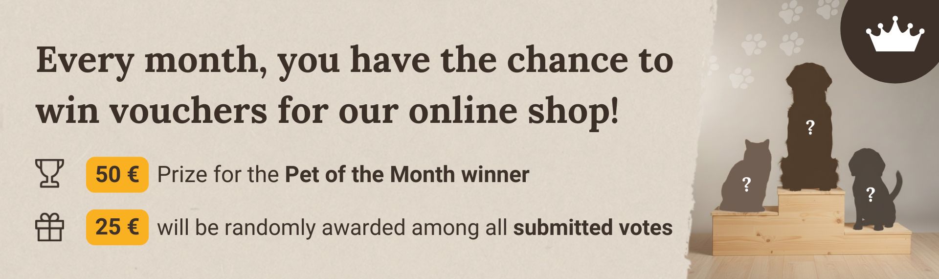 Pet of the Month infographic with chances to win shopping vouchers in the Liebesgut Tiernahrung online shop