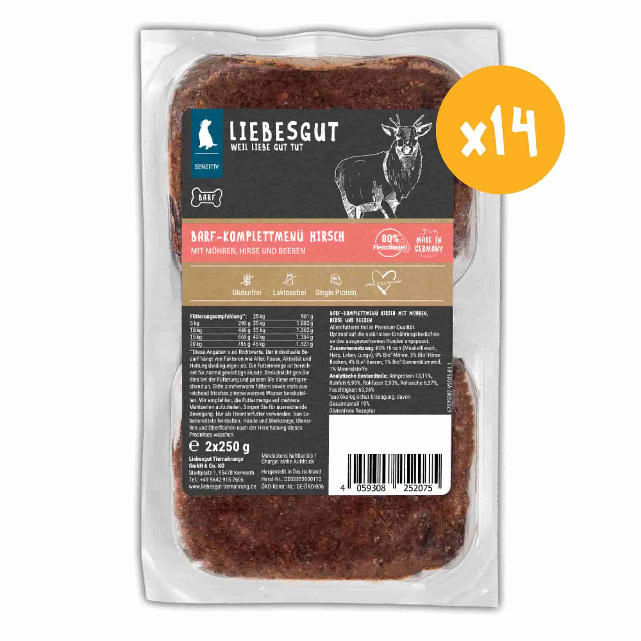 Barf-Menü Hirsch mit Gemüse und Waldbeeren, 14x
