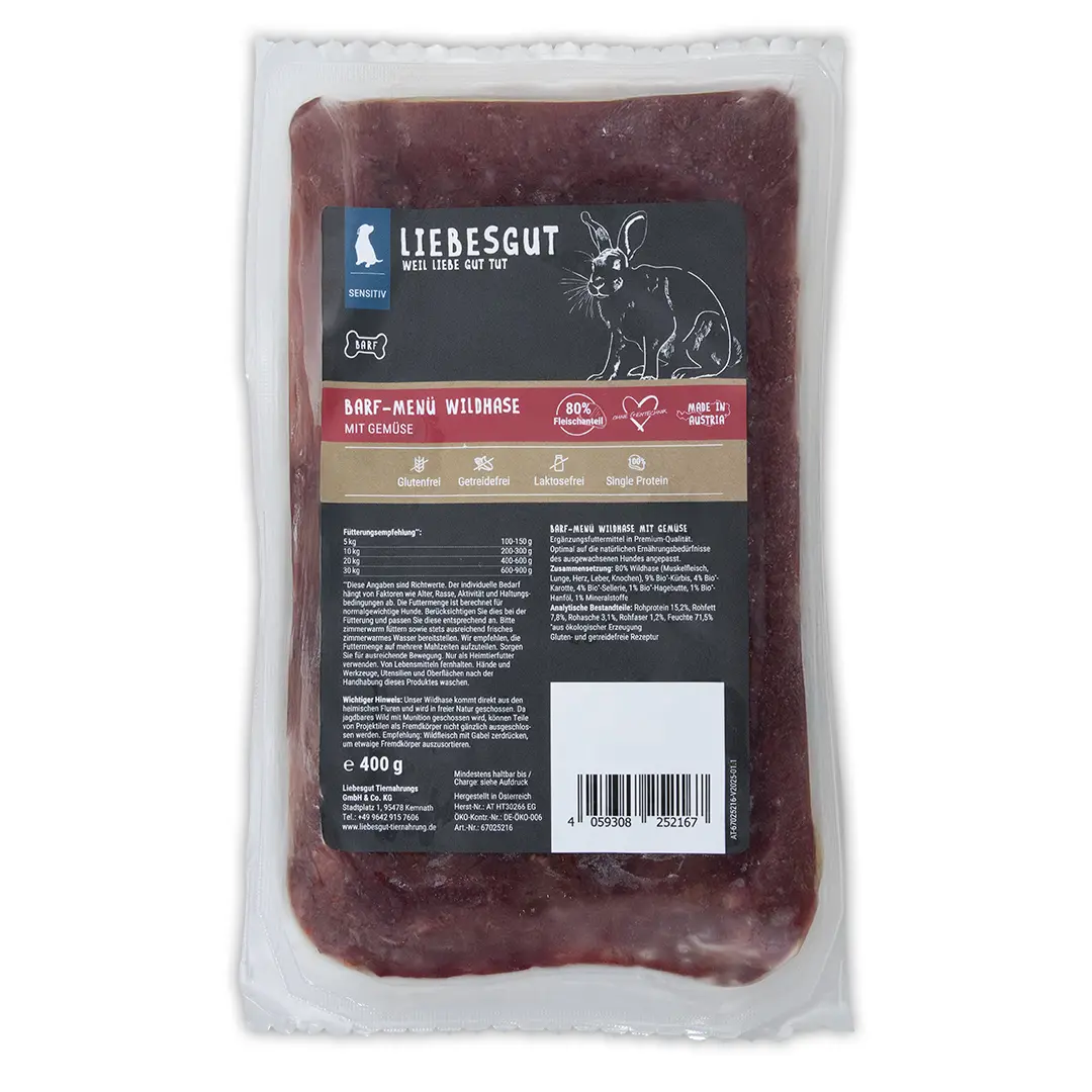 Barf-Menü Sensitiv Wildhase mit Gemüse