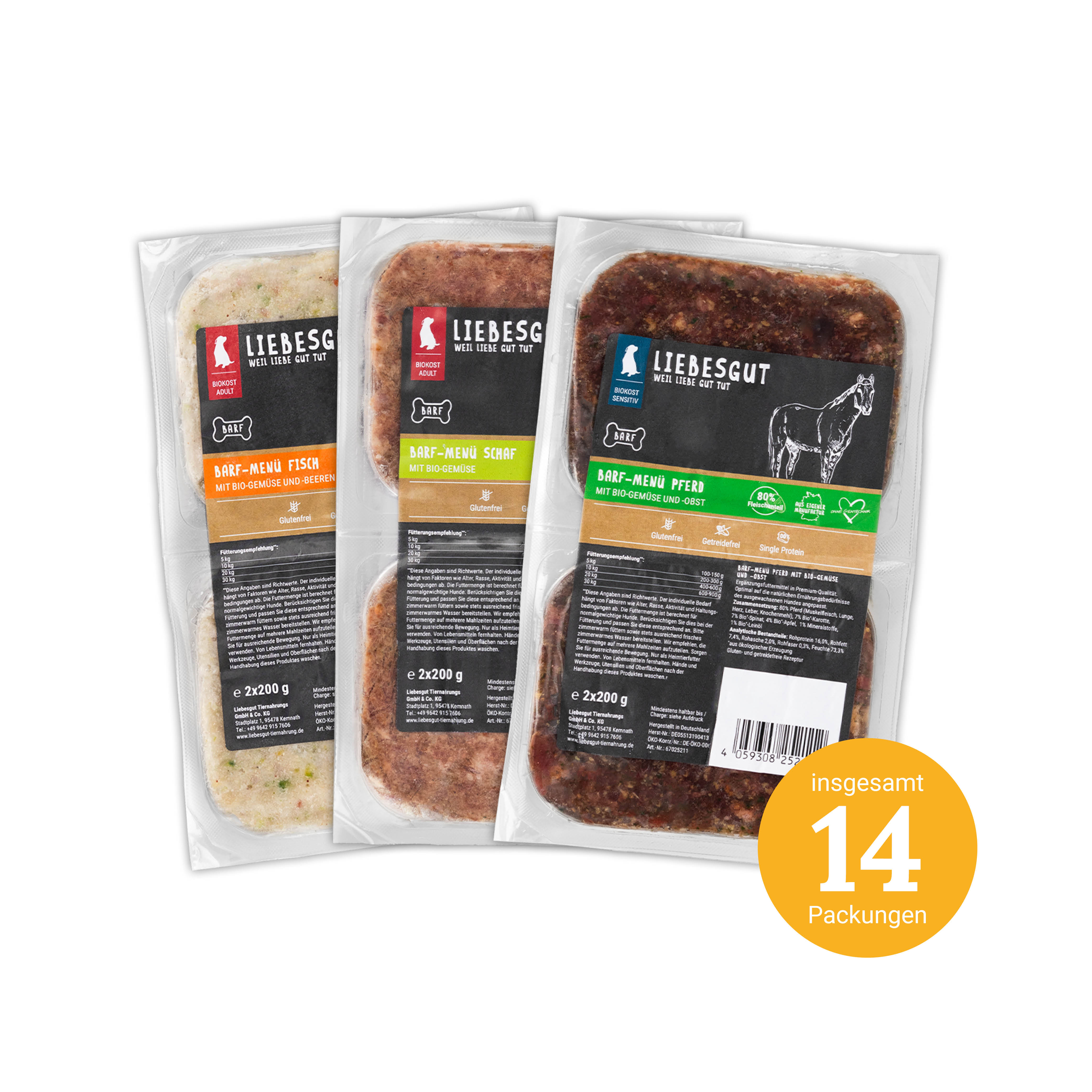 Probierpaket Barf Fisch + Schaf + Pferd