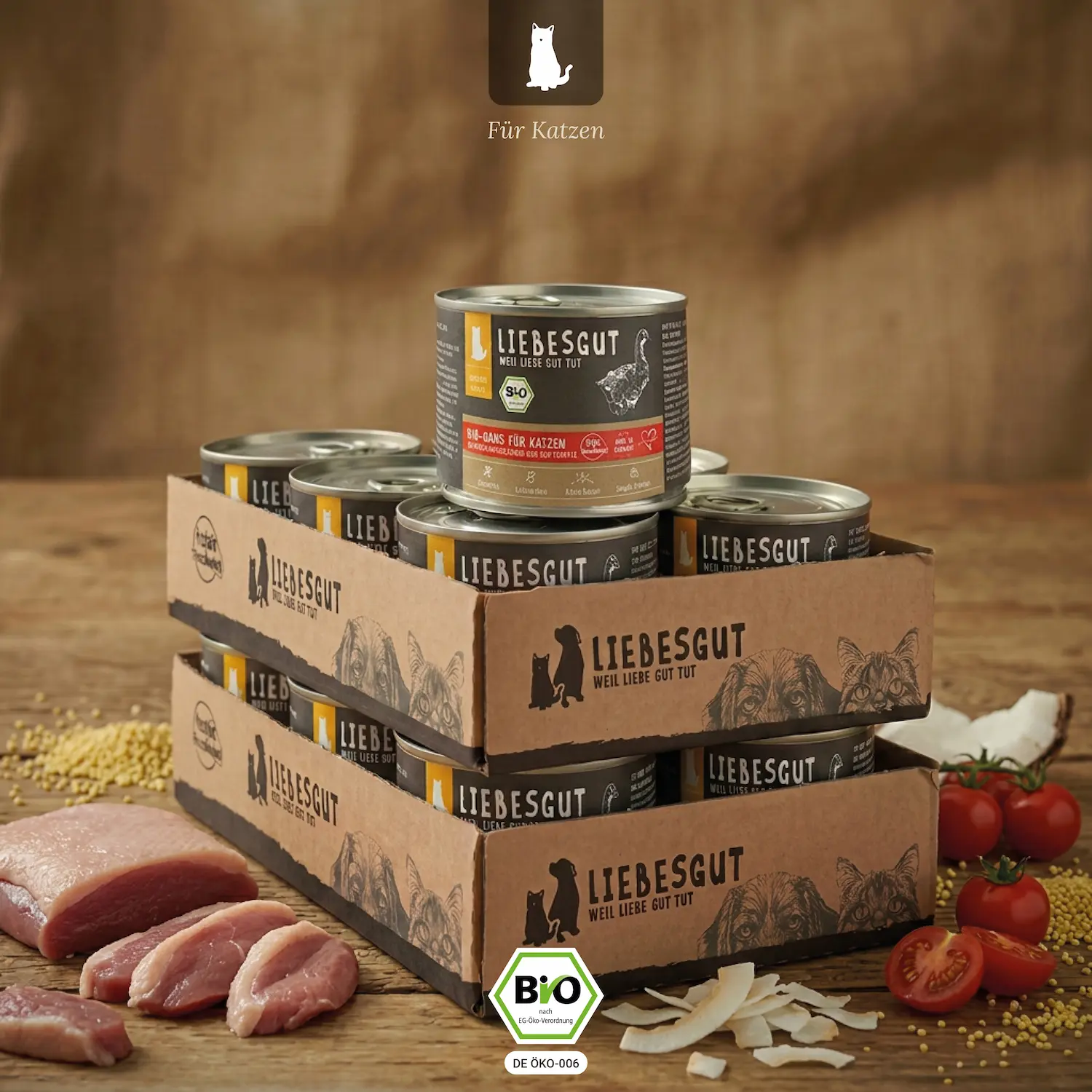 Gans mit Bio-Kokosflocken und Bio-Tomate