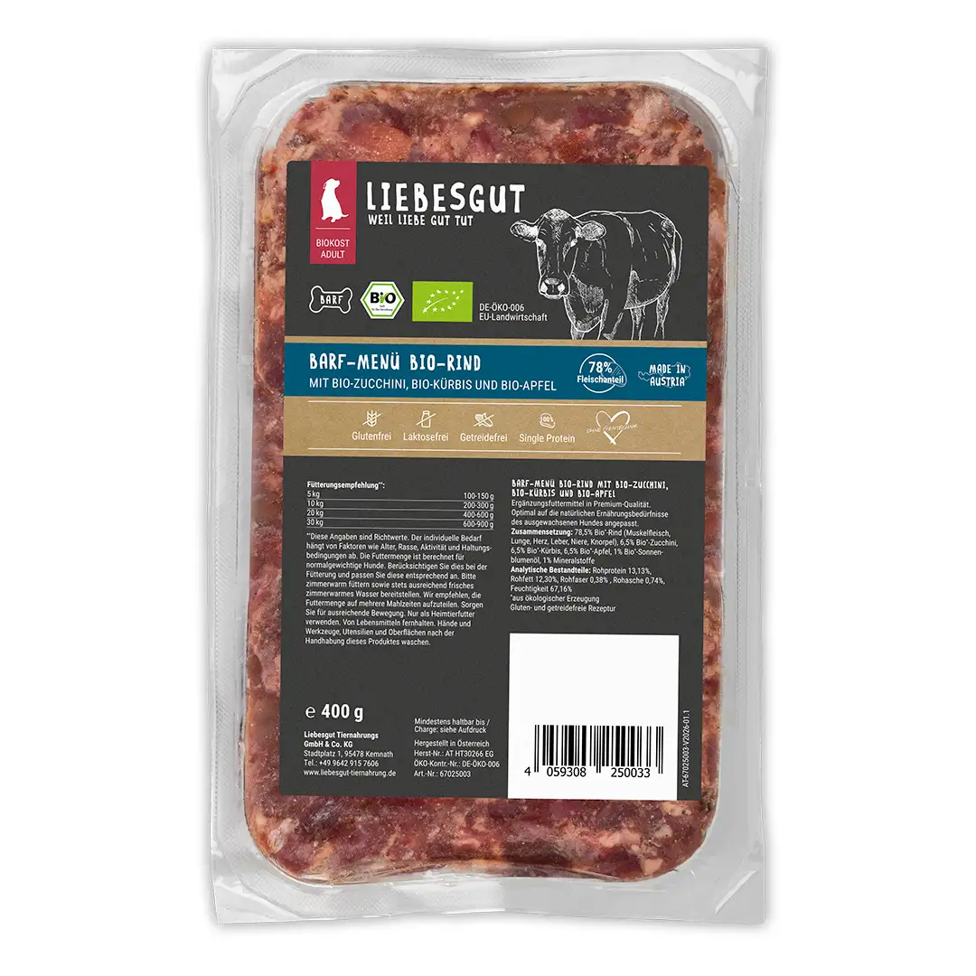 Barf-Menü Adult Bio-Rind mit Bio-Gemüse und Bio-Obst