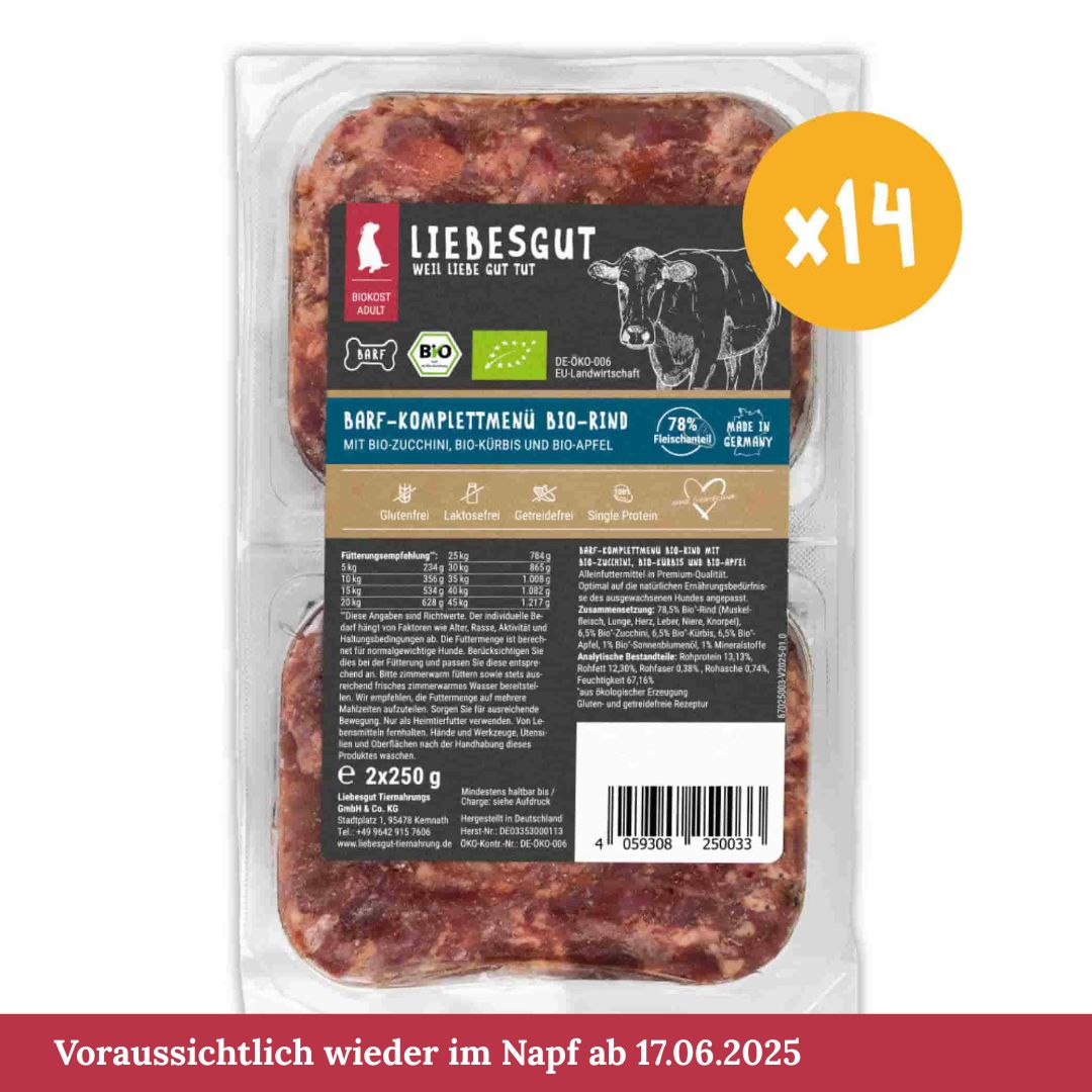 Barf-Menü Bio-Rind mit Bio-Gemüse und Bio-Obst, 14x
