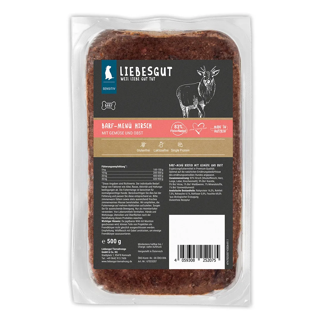14 x Barf-Menü Hirsch mit Gemüse und Waldbeeren
